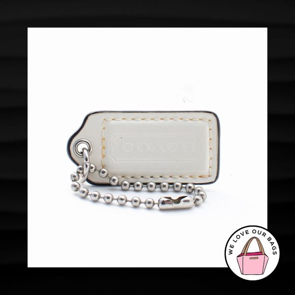 2" Medium COACH WHITE PATENT LEATHER NICKEL KEY FOB BAG CHARM KEYCHAIN HANG TAG - Picture 1 of 1